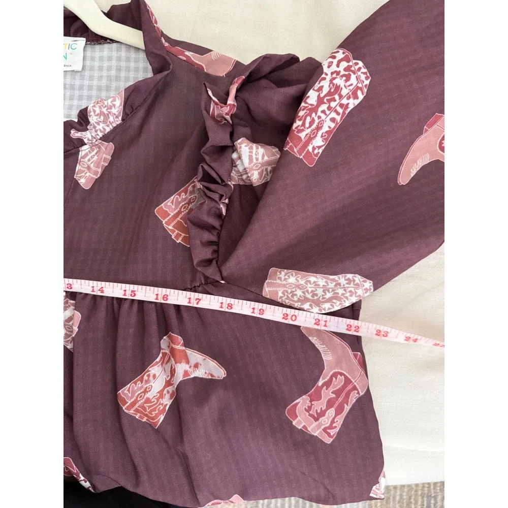 Fantastic‎ Fawn Brown Cowboy Boot Print Babydoll Dress Western Rodeo Boho L